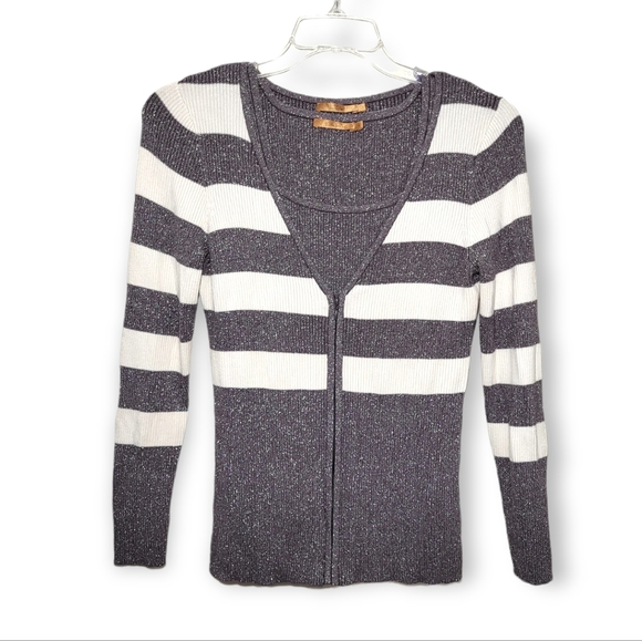 Belldini Sparkly Grey White Striped Tank Top and Sweater Set Large - Picture 2 of 9